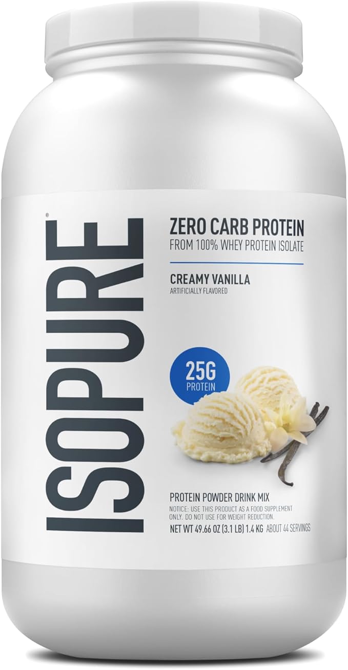 Isopure Zero Carb 100% Pure Whey Isolate Protein Powder, Lactose Free, Gluten Free, With Vitamins, Creamy Vanilla, 25g Protein Per Serving, 3 Lbs, 44 Servings (Packaging May Vary)