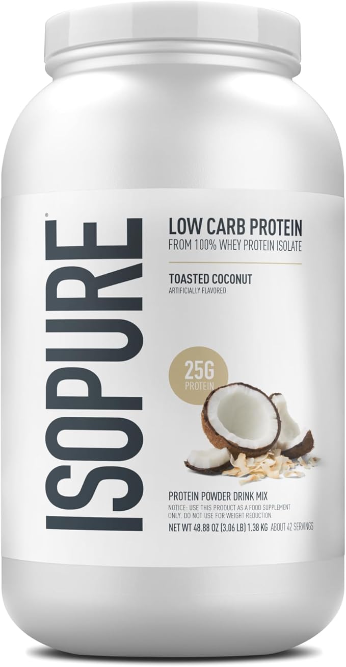 Isopure Low Carb 100% Pure Whey Isolate Protein Powder, Lactose Free, Gluten Free, With Vitamins, Toasted Coconut, 25g Protein Per Serving, 3 Lbs, 42 Servings
