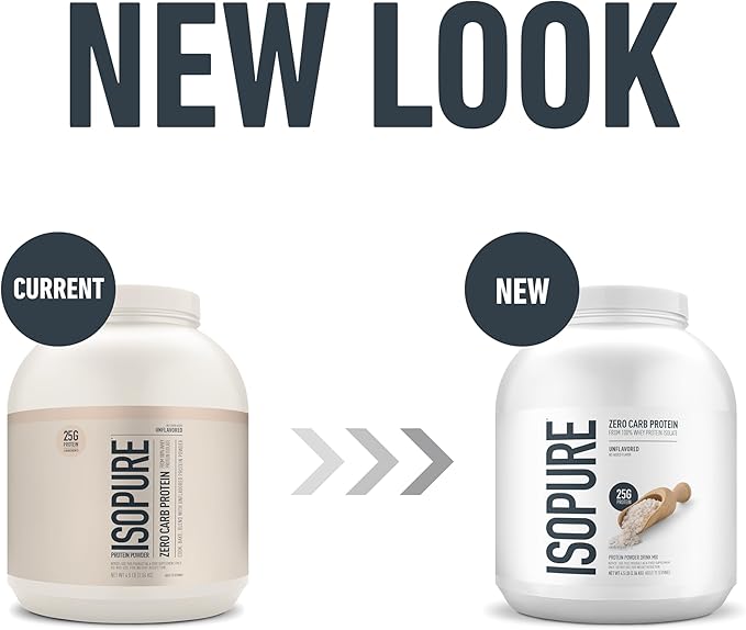 Isopure Zero Carb 100% Pure Whey Isolate Protein Powder, Lactose Free, Gluten Free, with Vitamins, Unflavored, 25g Protein Per Serving, 4.5 Lbs, 50 Servings (Packaging May Vary)