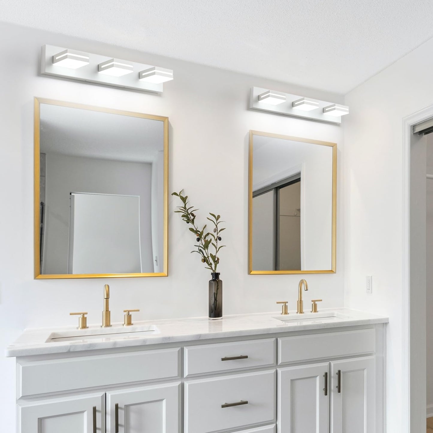 SineRise LED Bathroom Vanity Light Fixture, 3-Light, 24-Inch, Dimmable, Matte White, Model H0001-14