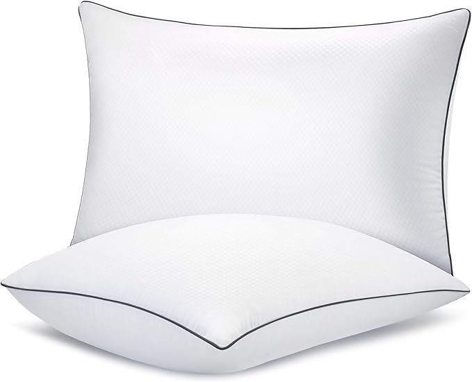 Bed Pillows for Sleeping 2 Pack, Queen Size Pillows Set of 2,Down Alternative Filling, Pillow for Back, Stomach or Side Sleepers Black
