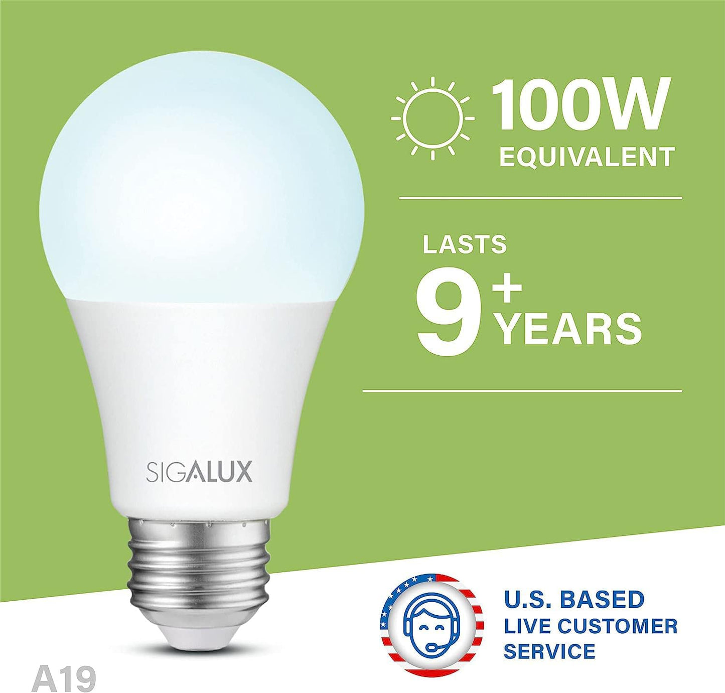 Sigalux A19 Led Light Bulbs, 100W Equivalent, Daylight 5000K, 13W Energy Efficient, E26 Base, 1500Lm, 12 Pack,