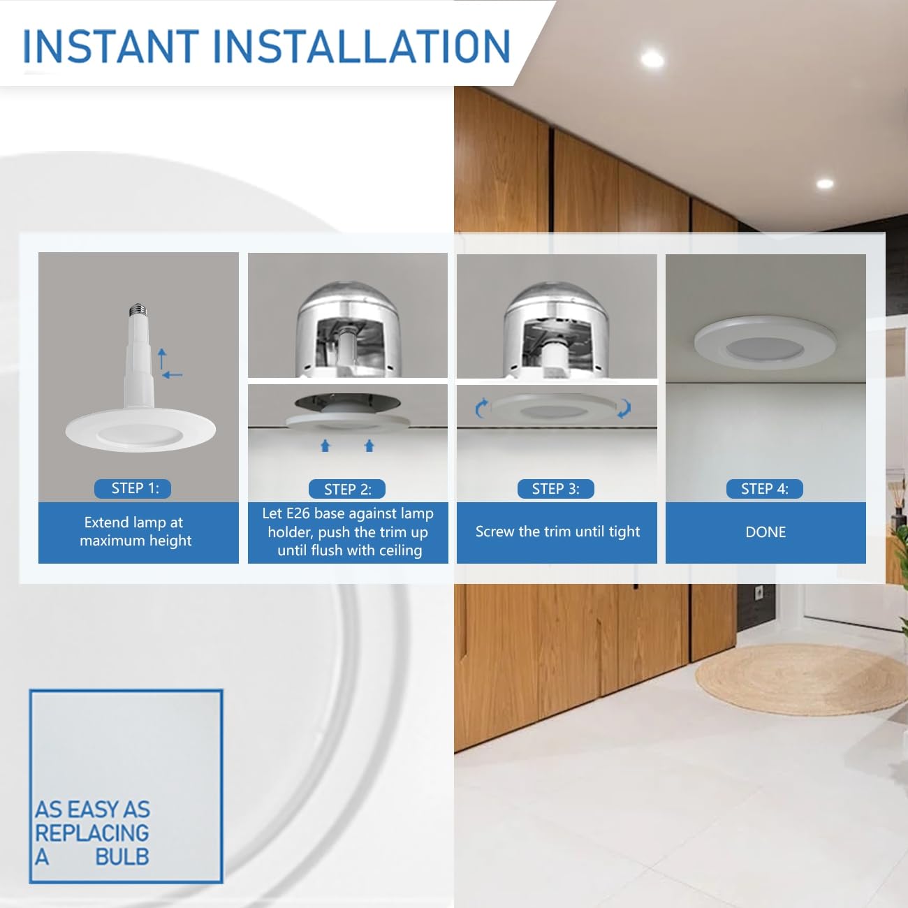 Jolux 4-Pack 5/6" LED Can Lights Retrofit Recessed Lighting,12W=60W,2700K SoftWhite,800 Lumens,Dimmable Adjustable Retrofit Downlight,ETL,Damp Rated,Simple Installation Can Lights,Bevel Trim