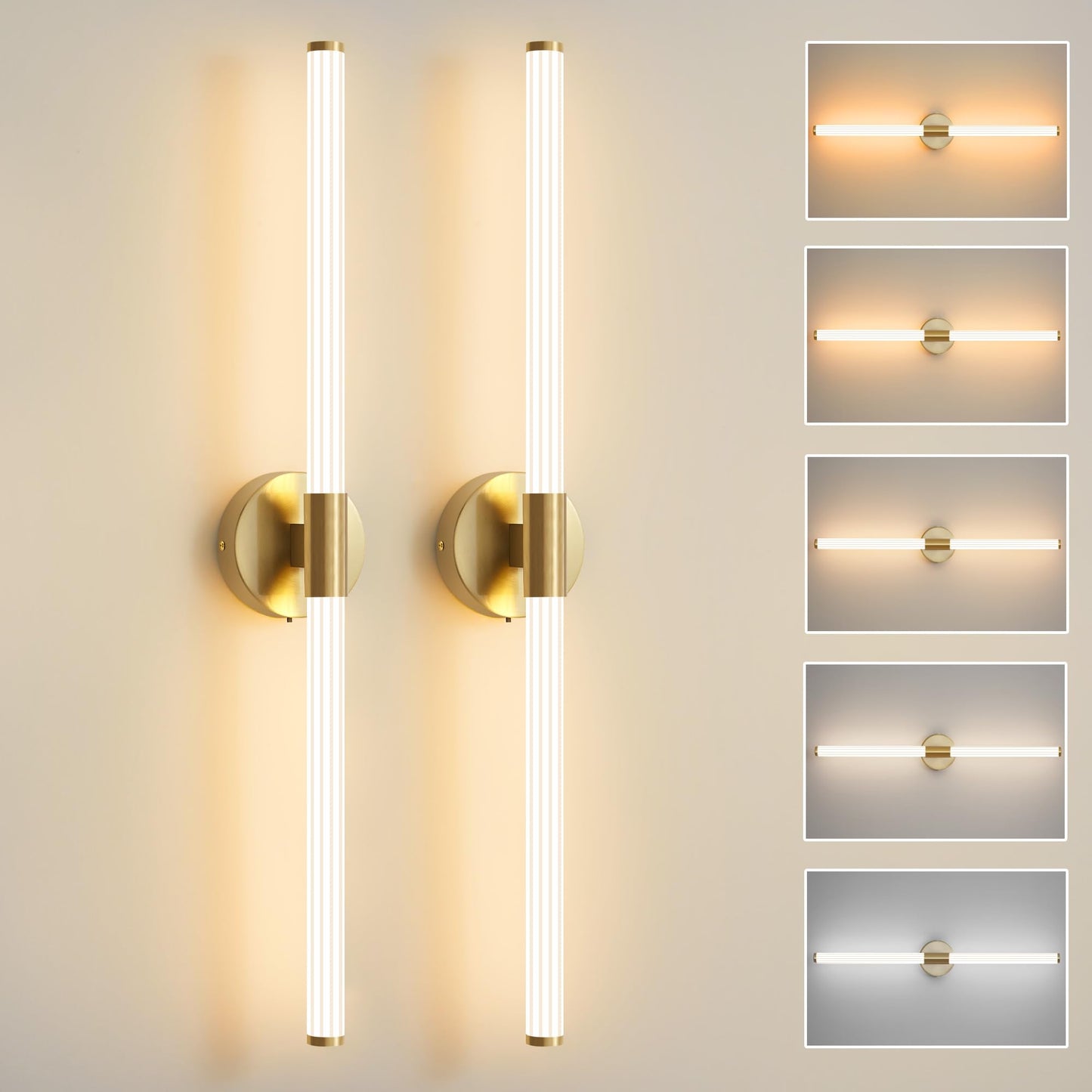 Gednbo Glod Wall Sconces Set Of 2 Hardwired  Dimmable 5Cct Led Bathroom Light Fixtures Over Mirror  360 Full Lighting 31 Long Vanity Light Bar Modern Wall Sconce For Bathroom Bedroom Living Room