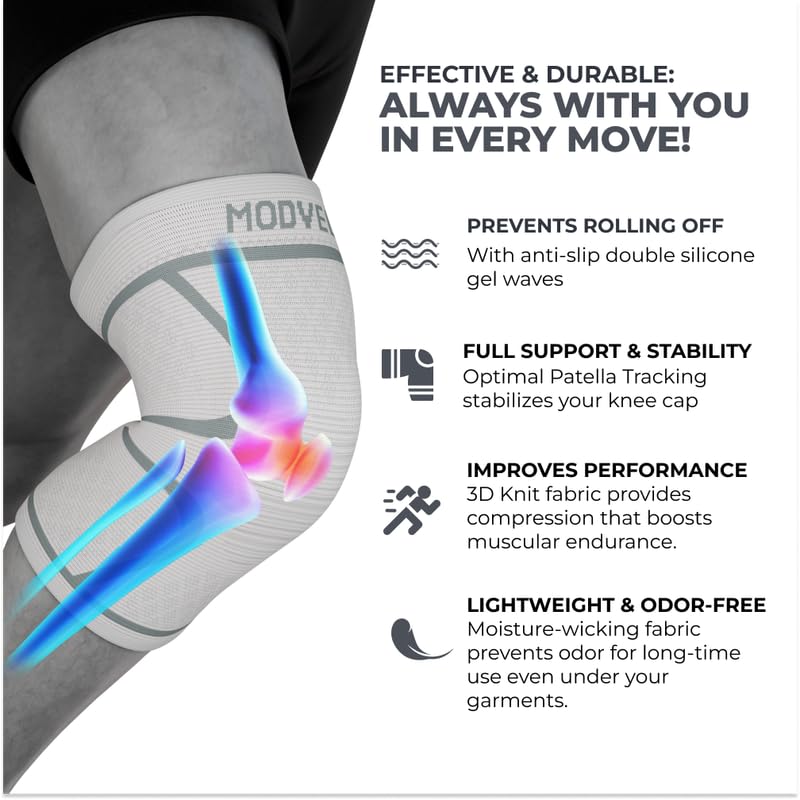 Modvel 2 Pack Knee Brace for Women & Men - Workout Knees Compression Sleeve for Knee Pain Relief Joint Support for ACL, Ar...