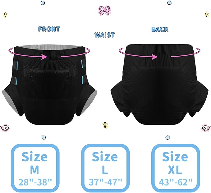 CutiePlusU Disposable Adult Diaper Heavy Absorption Dry Surface Adult Diapers All Night- Black 10 Pieces(Large 37"-47")