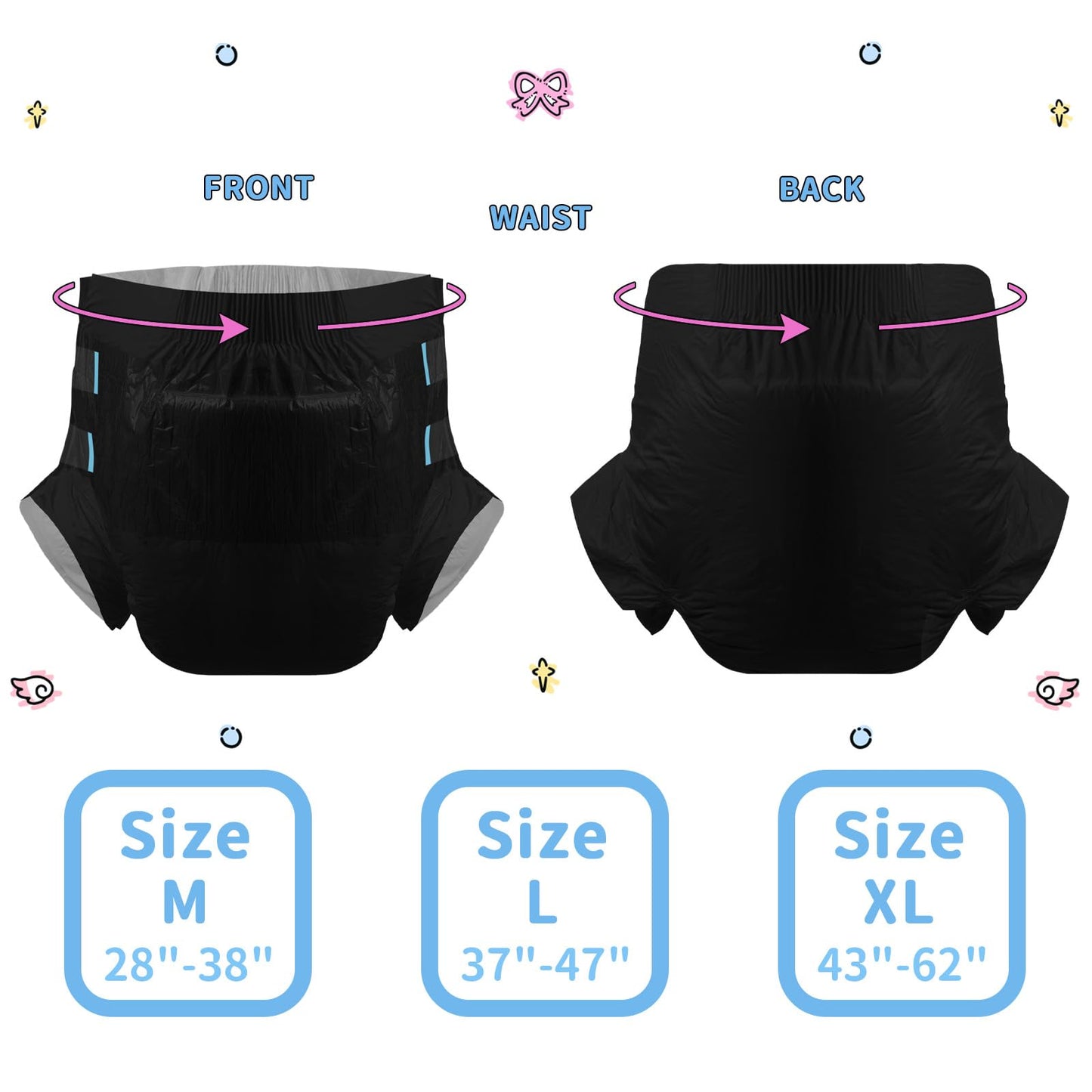 CutiePlusU Disposable Adult Diaper Heavy Absorption Dry Surface Adult Diapers All Night- Black 10 Pieces(Medium 28"-38")
