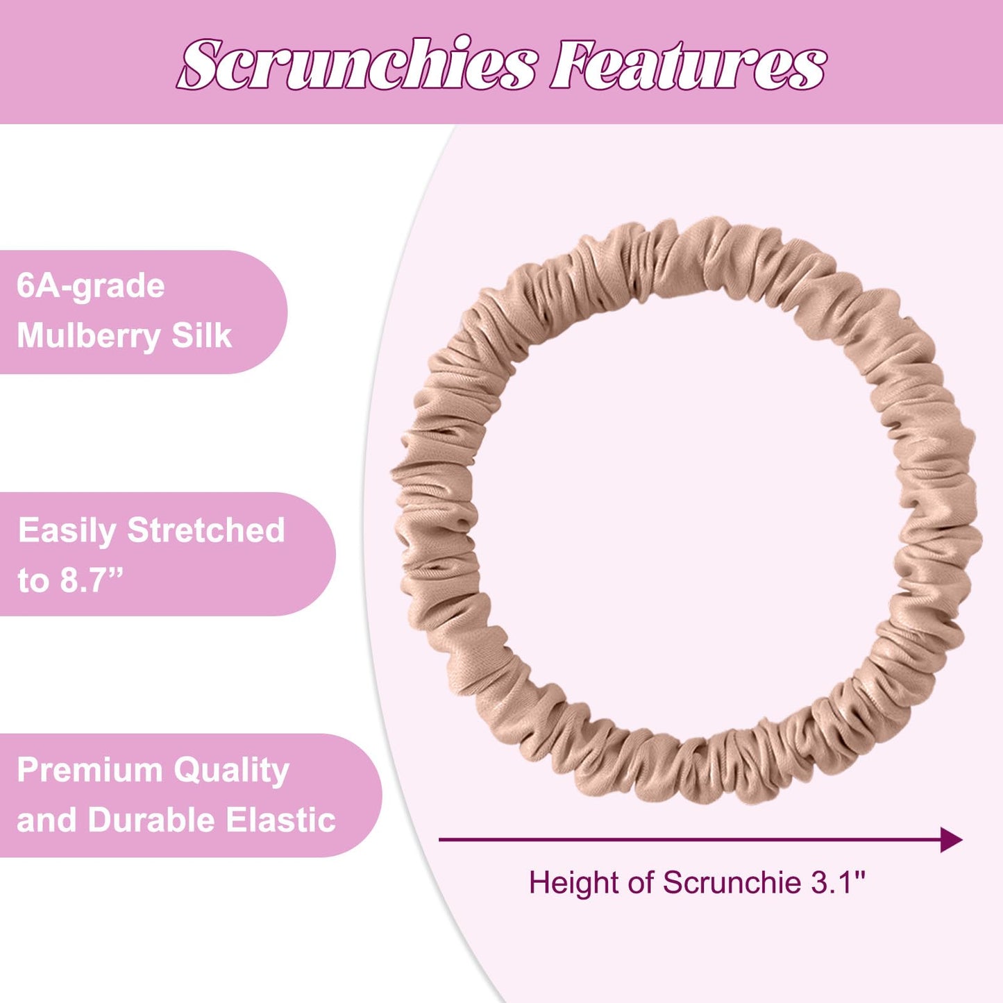 4Pcs Mulberry Silk Scrunchies & Hair Ties - No Crease Skinny Scrunchies Elastic Set for Women All Hair Types, Reduces Breakage (
