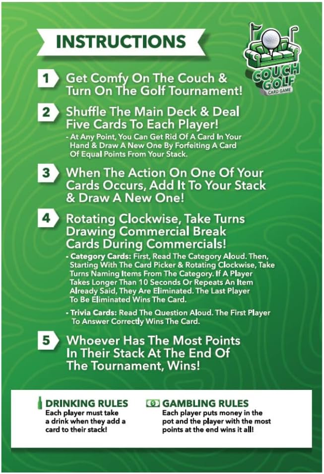 Couch Golf - Interactive Golf Card Game - The Game You Play While You Watch Golf - Game Night Fun for Family & Friends