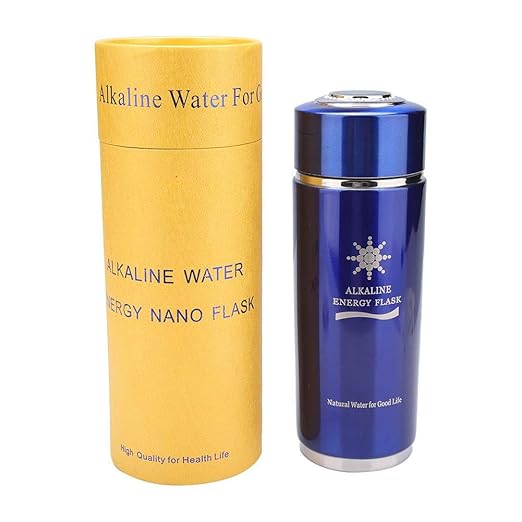 Alkaline Water Glass, Stainless Alkaline Water Bottle Portable Nano Balance Bio Energy Lonizer Cup Flask Portable Water Filter for Hiking, Camping(Blue)