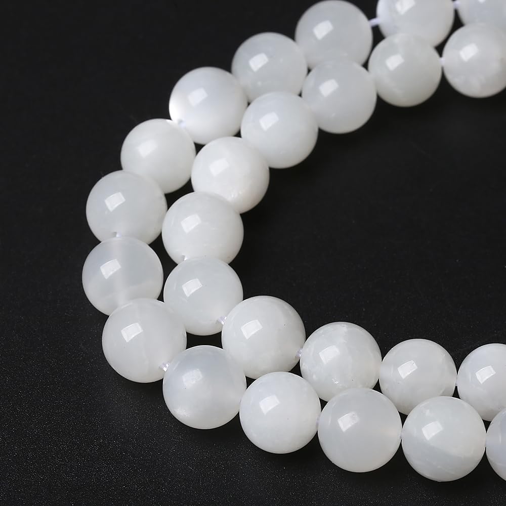 45pcs 8mm Natural White Moonstone Beads AAA Gemstone Round Loose Beads for Jewelry Making DIY Bracelets Necklaces Crystal Energy Healing Stone Beads 15" (8mm, White Moonstone)