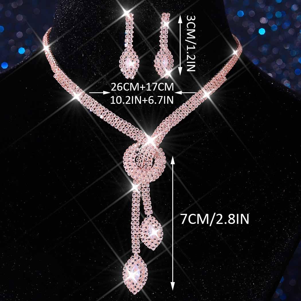 Unicra Pink Rhinestone Bridal Wedding Jewelry Set Crystal Necklace Earrings Sets Formal Prom Costume Jewelry Sets for Women and