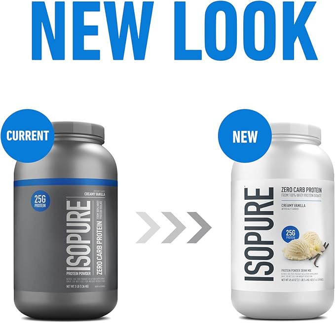 Isopure Zero Carb 100% Pure Whey Isolate Protein Powder, Lactose Free, Gluten Free, With Vitamins, Creamy Vanilla, 25g Protein Per Serving, 3 Lbs, 44 Servings (Packaging May Vary)