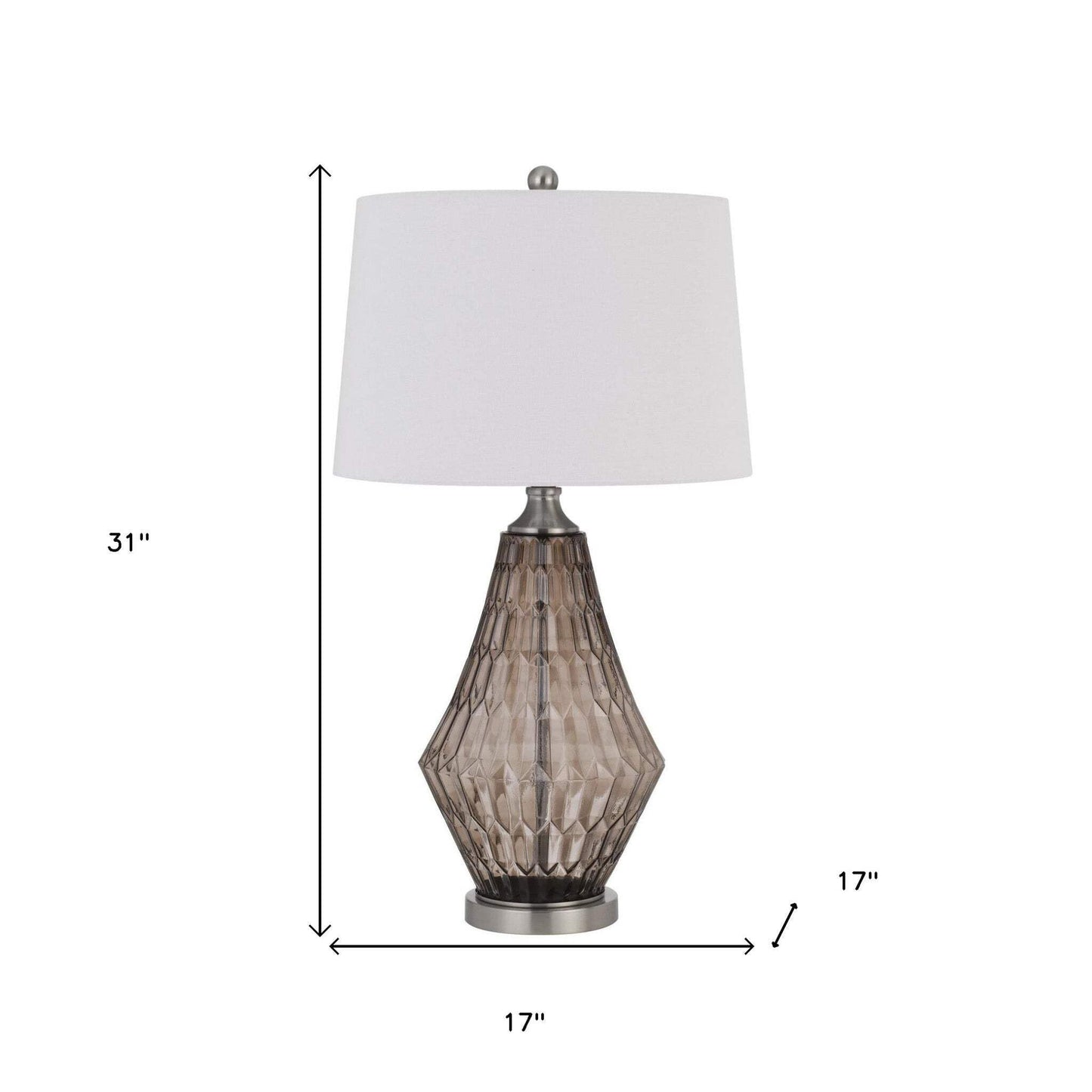 HomeRoots 31 in. Grey Metal Table Lamp, Off White Empire Shade, Model 524705