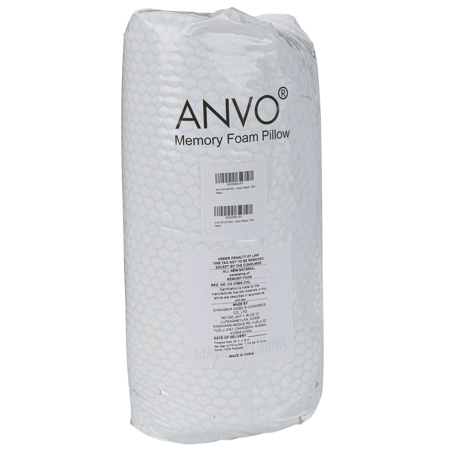 Anvo Cervical Neck Pillow for Neck and Shoulder Pain - Memory Foam Pillows for Pain Relief Sleeping, Contour Orthopedic for Side Back Stomach Sleeper, Blue Firm