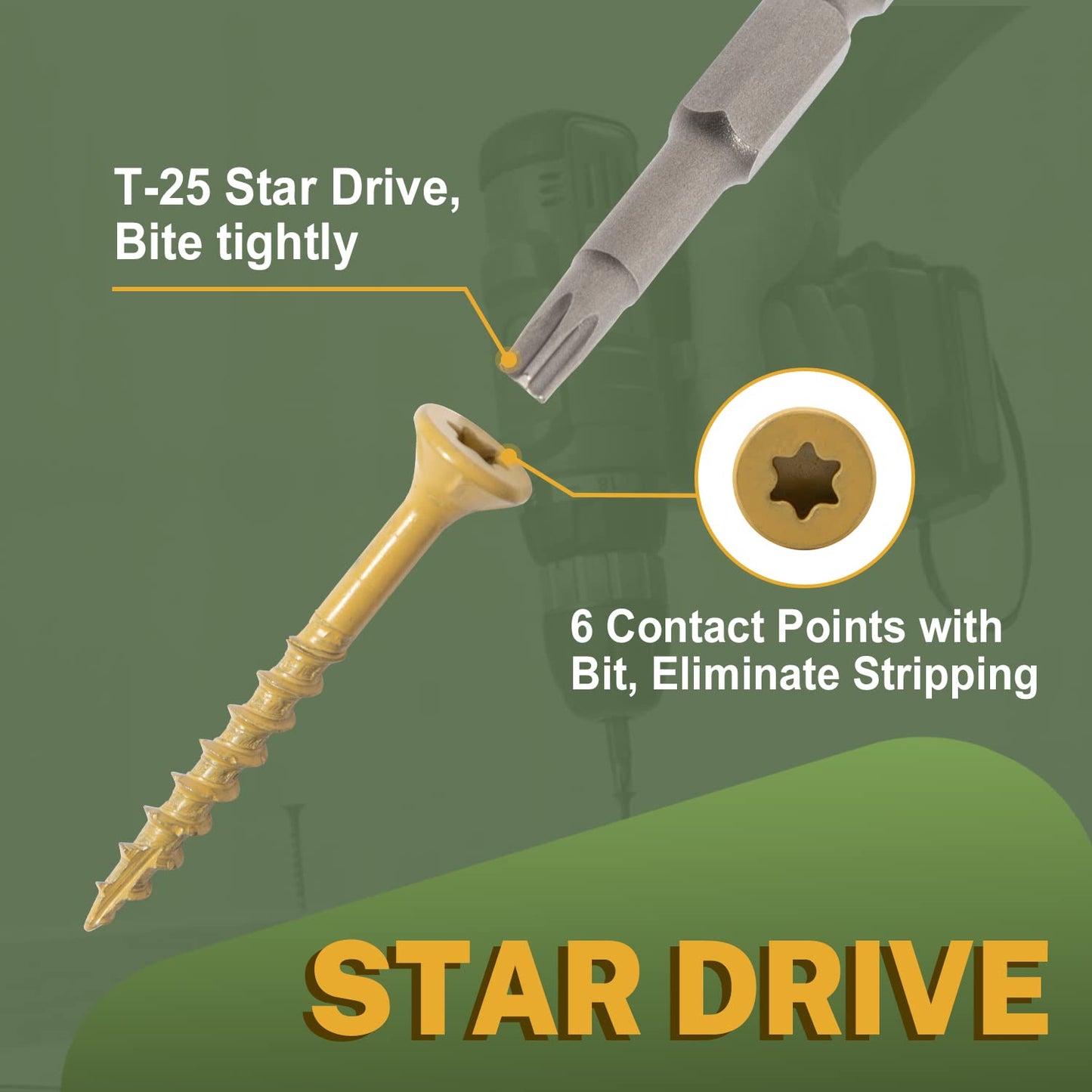 LIONMAX Wood Screws 1-1/2 Inch, Deck Screws #8 x 1-1/2", 300 PCS, Rust Resistant, Epoxy Coated, Exterior Wood Screw, Outdoor Decking Screws, Torx/Star Drive Head, T25 Star Bit Included, Tan