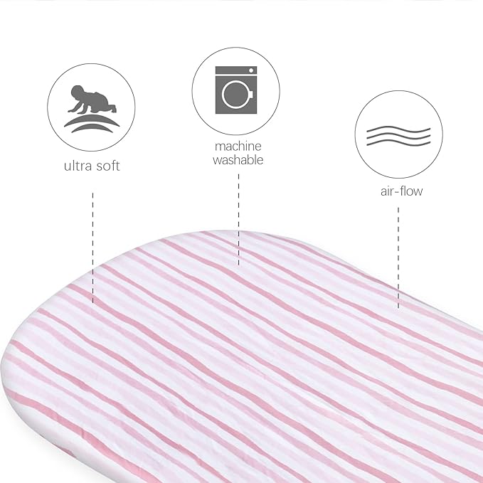 Bassinet Sheets Compatible with 4moms Mamaroo Sleep Bassinet, 2 Pack, 100% Jersey Knit Cotton Sheets, Breathable and Heavenly Soft, Pink Print for Baby Girl