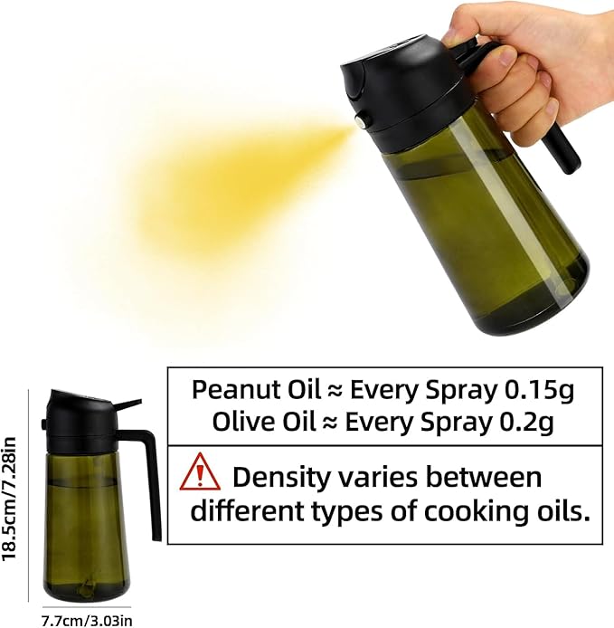 Aovdy Olive Oil Sprayer for Cooking, 2 In 1 Glass Oil Dispenser 16oz- 470ml Premium Spray Bottle for Kitchen Gadgets and Air Fryer Accessories, Salad, BBQ - 2PCS Dark Green