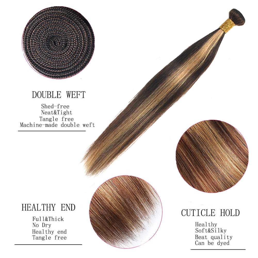 Lagalaga Bundles Human Hair 26 28 30 Inch Straight Wave Highlight Gold Brown P4/27 Human Hair Bundles Unprocessed Brazilian Virg