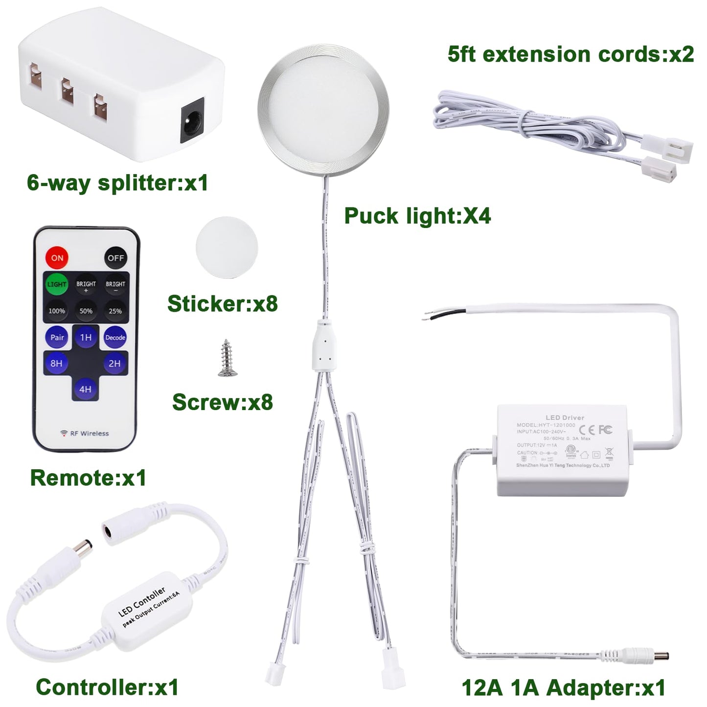 AIBOO LED Under Cabinet Lights, Hardwired 12V, Dimmable Puck Lights, 4 Pack, Daylight White, Slim Aluminum, Model: linkable-hardwired4x2