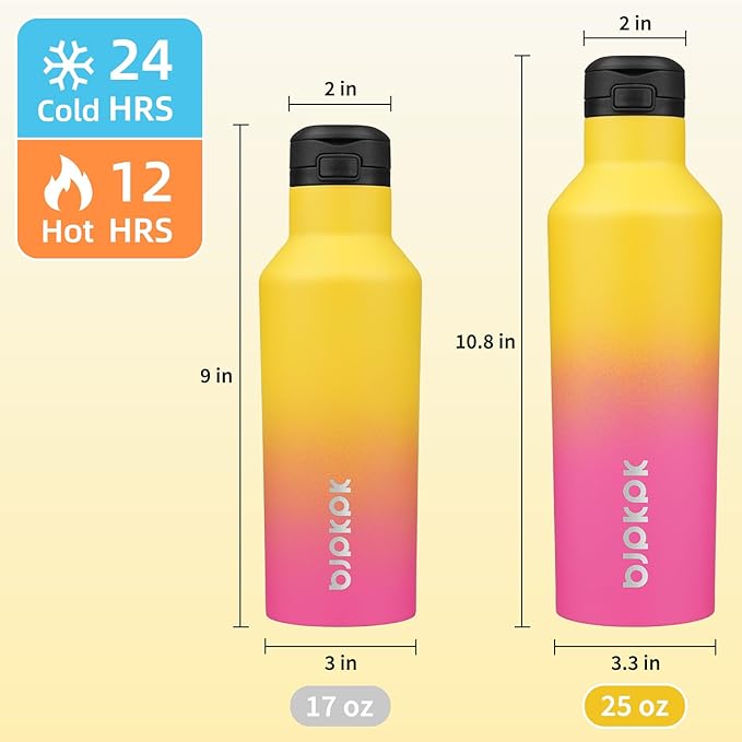 BJPKPK Insulated Water Bottle With Straw 25oz Stainless Steel Water Bottles With 2 Lids And Carry Handle Reusable Travel Metal Thermal Flask,Rainbow