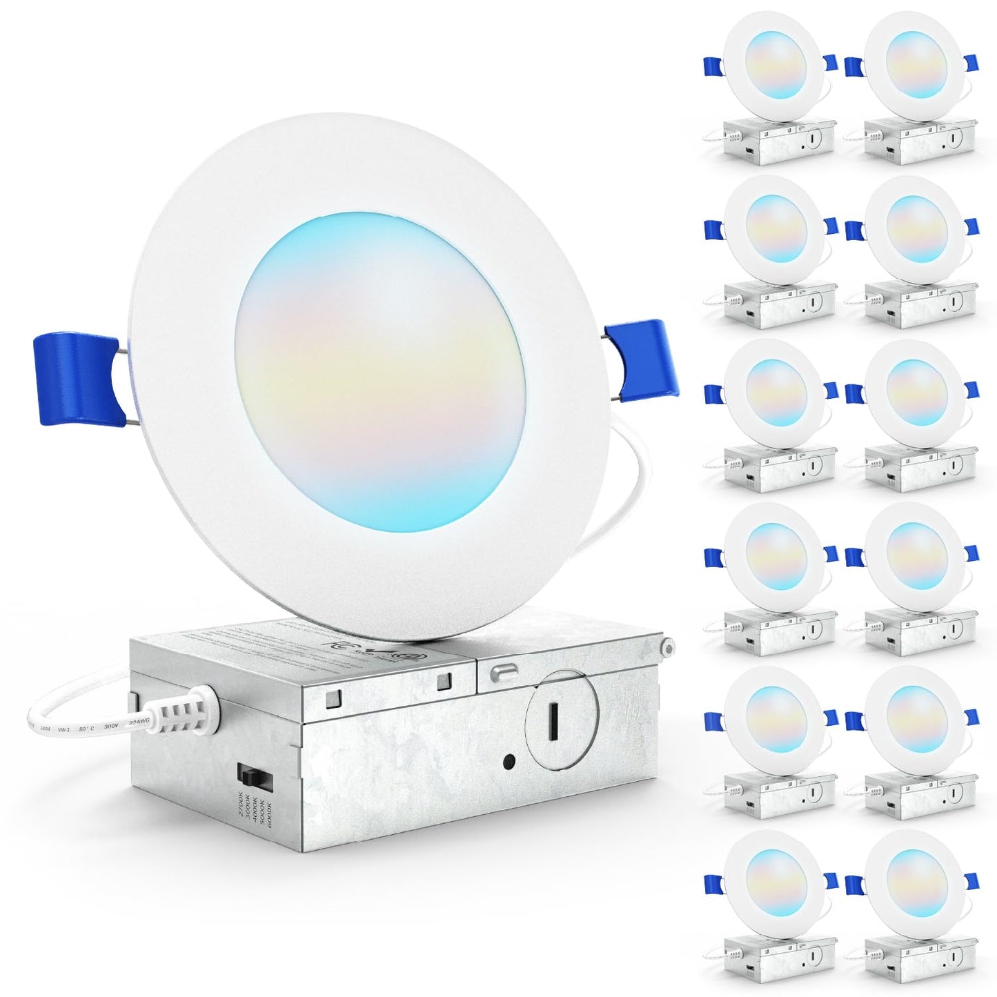 Sunco 12 Pack 4 Inch LED Recessed Lights, Canless Ceiling Light Slim, 650 LM, 10W, Selectable CCT 2700K/3000K/4000K/5000K/6000K, Dimmable, Wafer Thin, with Junction Box ETL