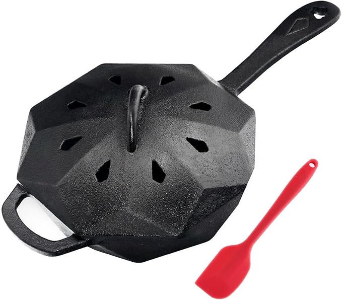 Cast Iron Skillet with Lid, Mini Cast Iron Smoker Skillets & Egg Pan with Assist Handle & 16-Facet Edge, 6.5 Inch Octagonal Design Frying Pan for Searing, Baking, Grilling, Roasting (Skillet-1)