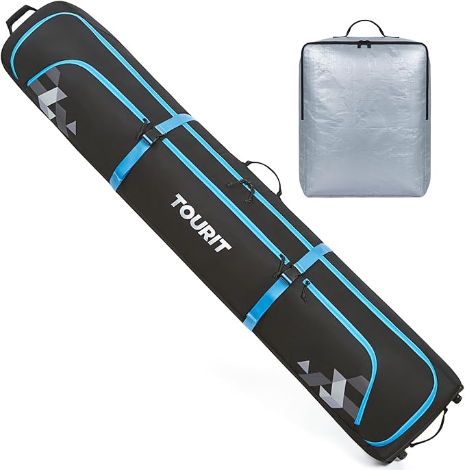 TOURIT Rolling Ski Bag and Ski Boot Bag Combo, Padded Snowboard Bag with Wheels for Air Travel, Holds 2 Pairs of Skis (195cm)