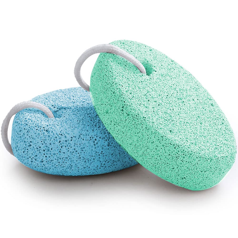Natural Foot Pumice Stone for Feet, Borogo 2-Pack Lava Pedicure Tools Hard Skin Callus Remover for Feet and Hands -Blue&Green