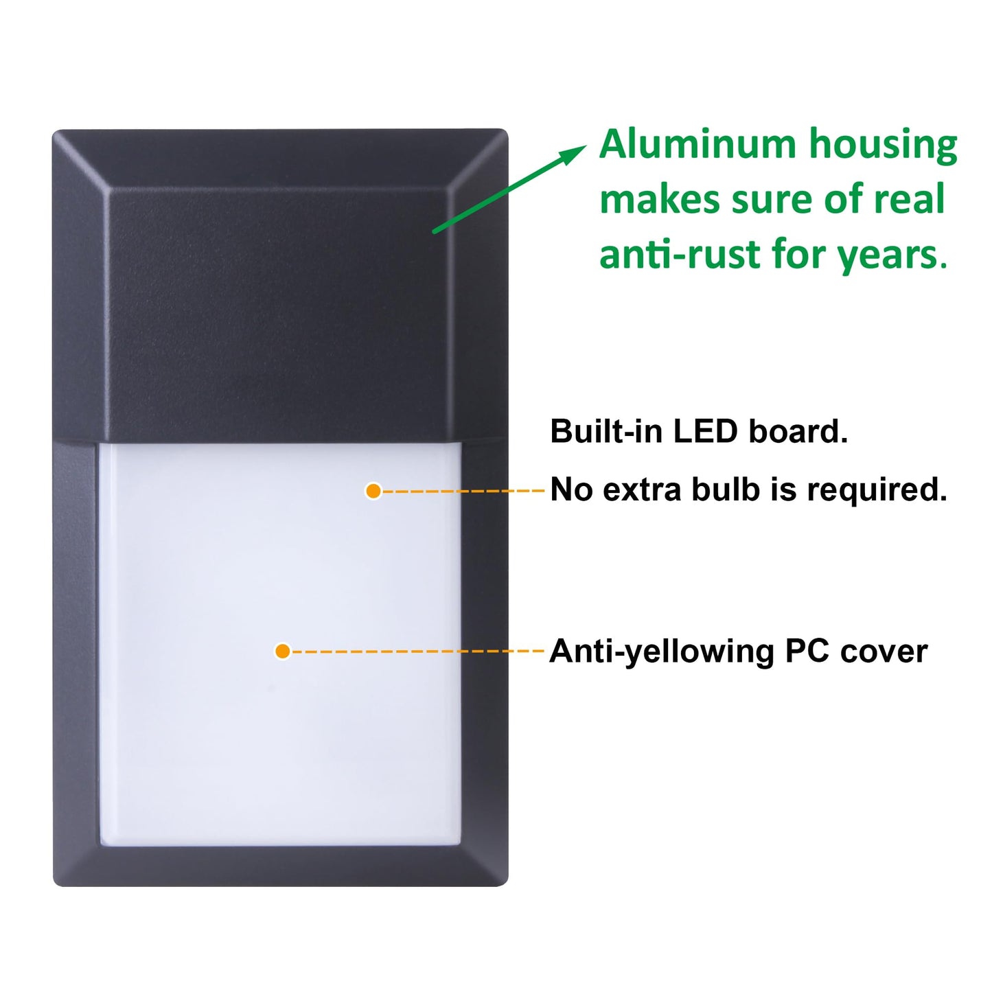 Lit-Path Outdoor Led Wall Lantern  Wall Sconce As Porch Lighting Fixture  12W 1000 Lumens  Aluminum Housing Plus Pc  5000K Black Finish  1-Pack