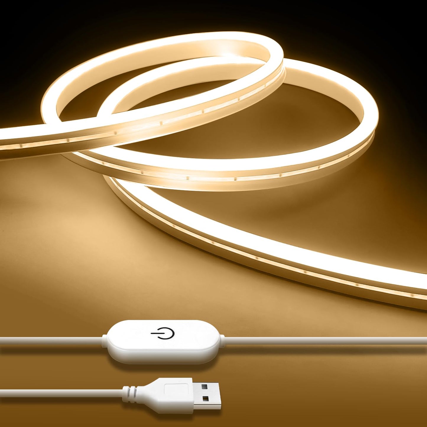 iNextStation USB LED Neon Strip Lights, Warm White, 6.6ft, Waterproof, Dimmable, Model 2812 30L/m