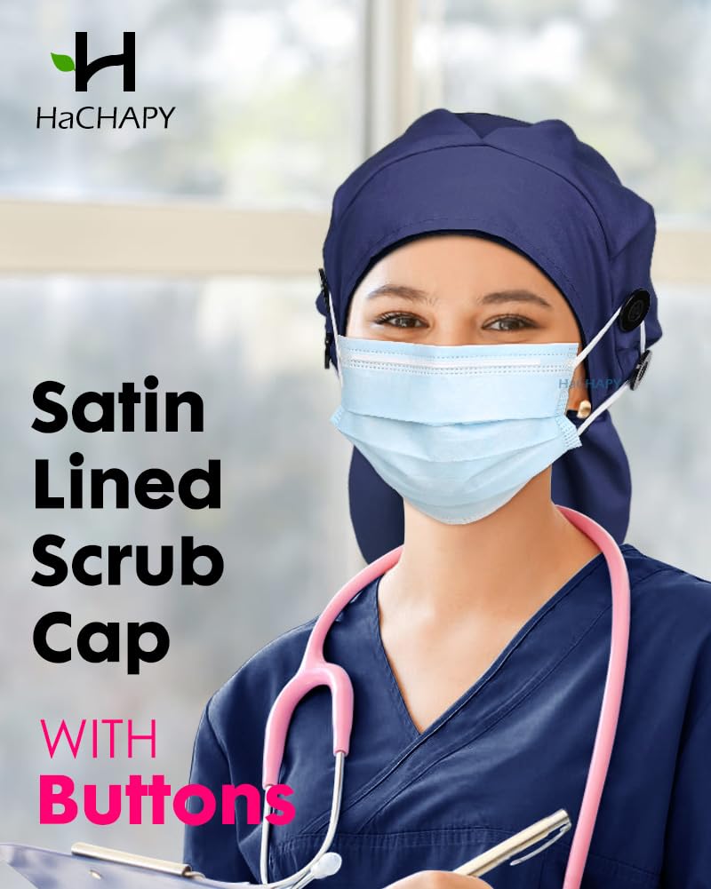 Large Satin Scrub Cap for Women Long Braids Hair Silk Lined Nurse Head Cap Surgical Hat Black Blue