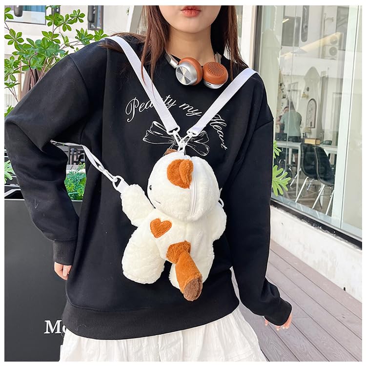 Amamcy Stuffed Animal Crossbody Bag for Girls Women Stuffed Cat Purse Kawaii Plush Kitty Purse Kitty Sling Bag Shoulder Bag