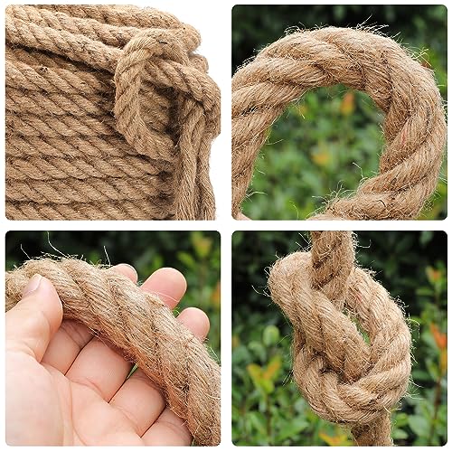 Jute Rope (1 in X 100 ft), 25mm Thick Twisted Manila Ropes,Tug of War Rope,Thick Ropes Natural Heavy Duty Hemp Rope for Sw...