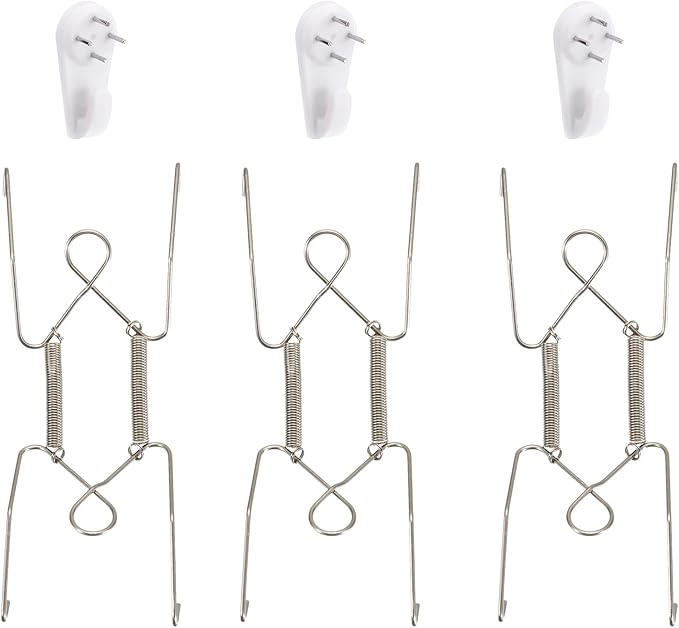 uxcell 3 Pieces Plate Hanger, 6 Inch Stainless Steel Invisible Wall Plate Hangers with 3Pcs Wall Hooks for Decorative Plates, Silver