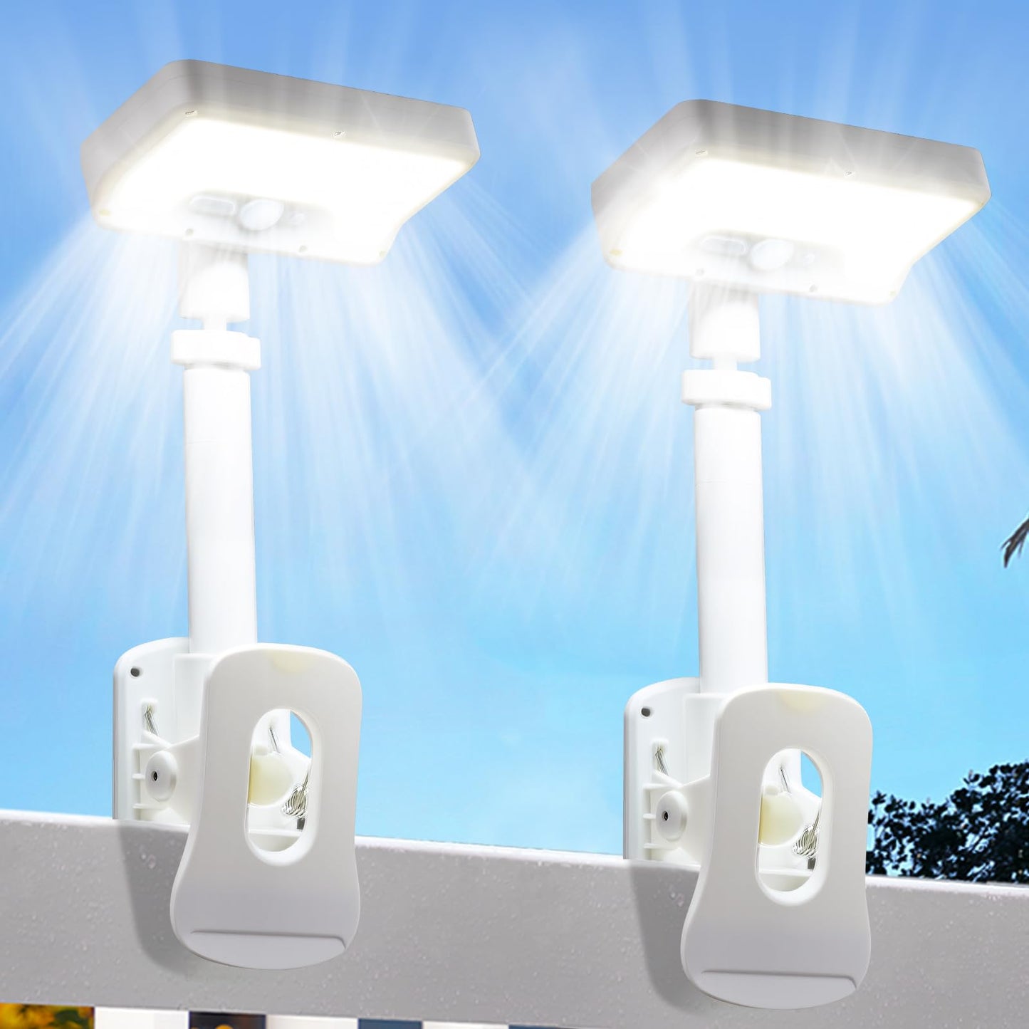 Thumok Clip On Solar Lights Outdoor, Motion Sensor Outdoor Lights, 92 LEDs 600LM Solar Fence Lights Outdoor Waterproof,Security Lights for Fence, Deck, Gutter (2, White-6000K)
