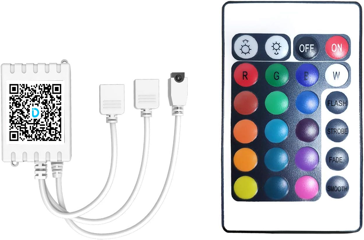 DAYBETTER Bluetooth Remote Control for RGB LED Light Strips, 24 Key, 4 Pin, Model DBL0362CNOV, DC 12V, Dimmable