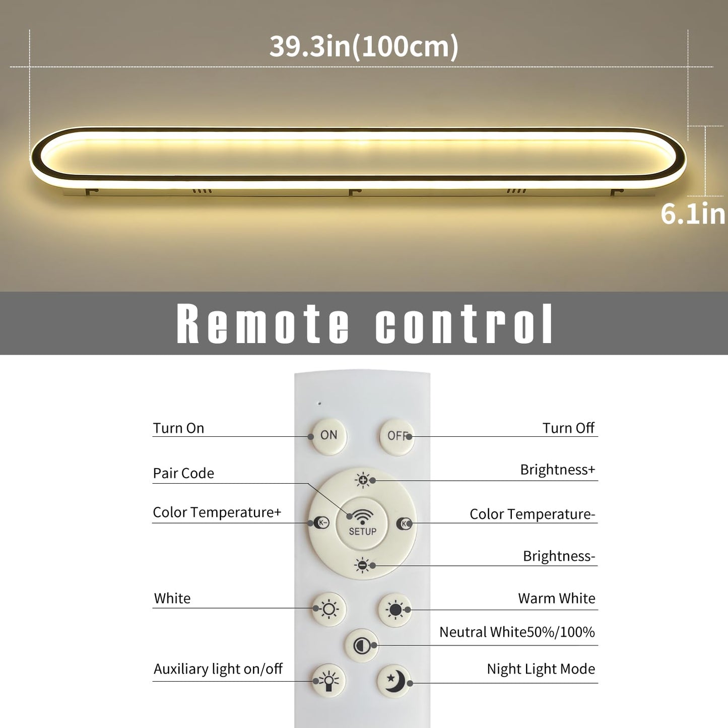 Matven 39in Flush Mount Ceiling Light Fixture, Dimmable LED, Remote Control, Acrylic, White, Modern Design for Bedroom/Balcony/Dressing Room