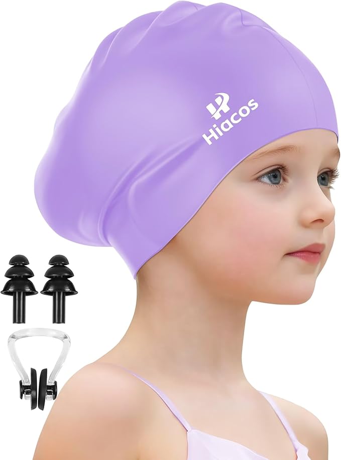 Kids Swim Cap for Girls Boys, 2 Size Silicone Swimming Cap for Long Hair, Waterproof Swim Hats for Toddlers Children Teens...