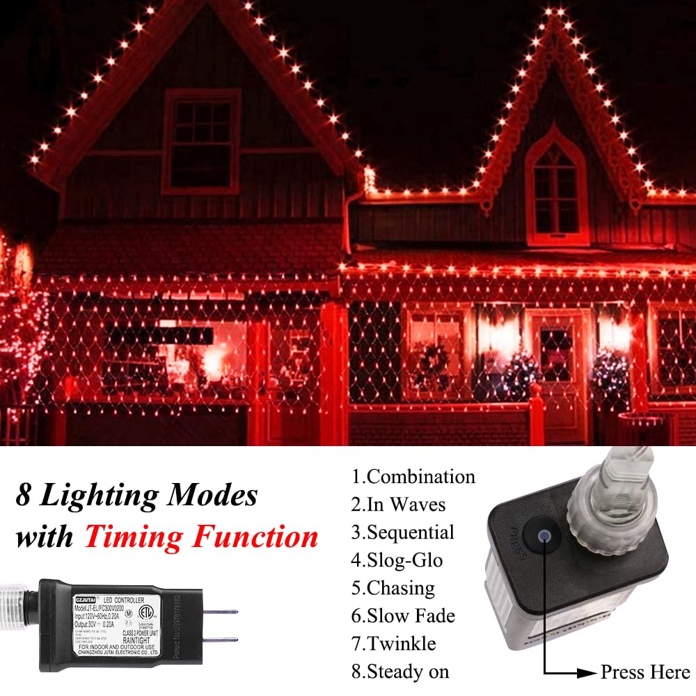 Vicila Net Light Outdoor Mesh Christmas Decorations  100Led String Light Plug In Connectable Tree Warp Hanging 5Ft X 5Ft For Halloween  Shrubs  Lawn  Backyard  Walkway  Bushes  Garden Decor-Red