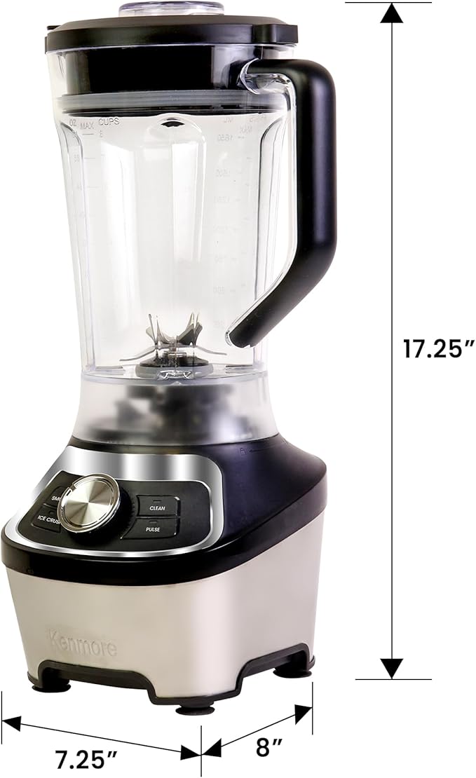 Kenmore Countertop Blender - Smoothie Maker Ice Crush Modes Self-Clean 64 oz Tritan Pitcher Variable Speed Stainless Steel Blades Dishwasher-Safe Kitchen Appliance 1200W Black
