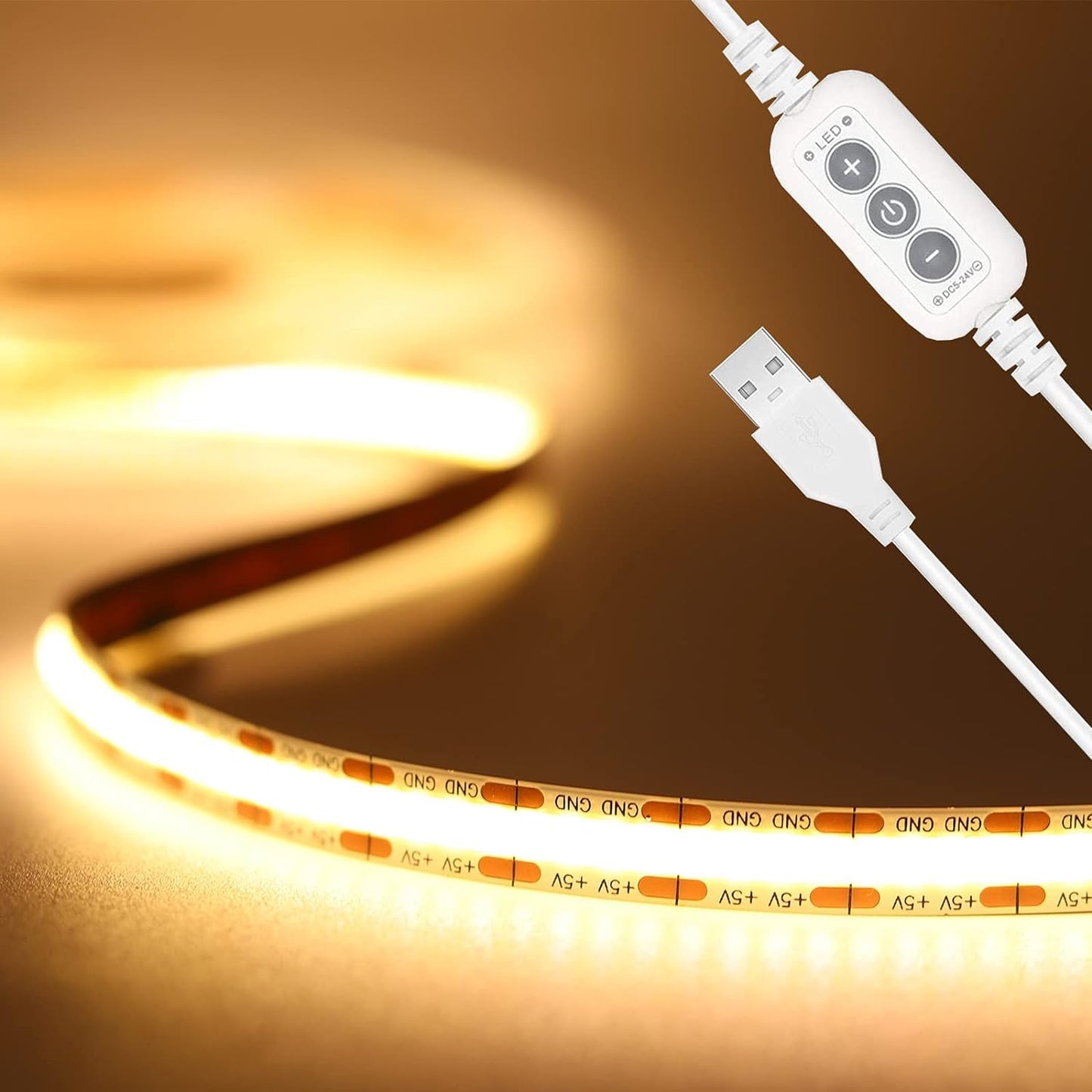 PAUTIX COB LED Strip Light 3000K Warm White 9.84ft/3m USB Dimmable Flexible Tape Light for Home DIY, Model SWW320F008W05-