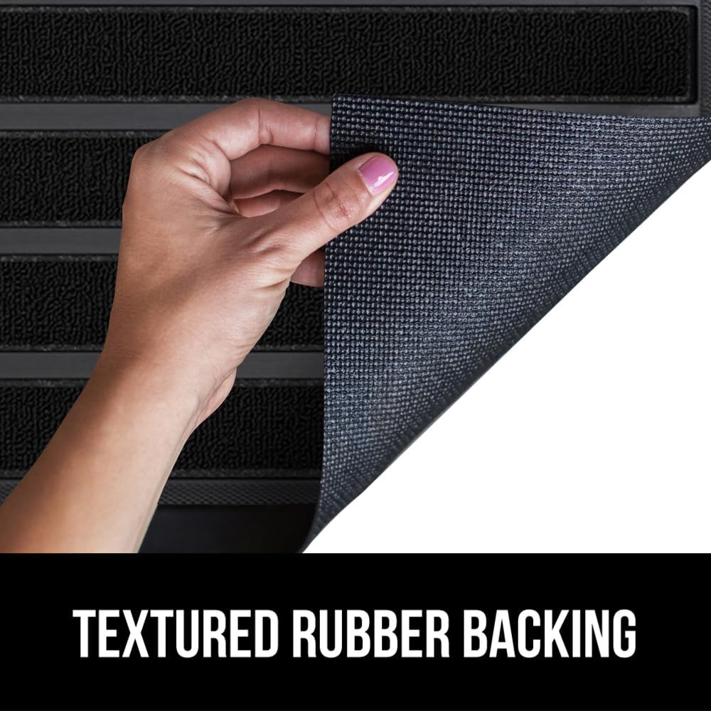 GORILLA GRIP 100% Waterproof All-Season WeatherMax Doormat US Designed Natural Rubber, Stain and Fade Resistant, Low Profile Indoor Outdoor Door Mats, Easy Clean Patio Mat, 23x35, Black Stripe