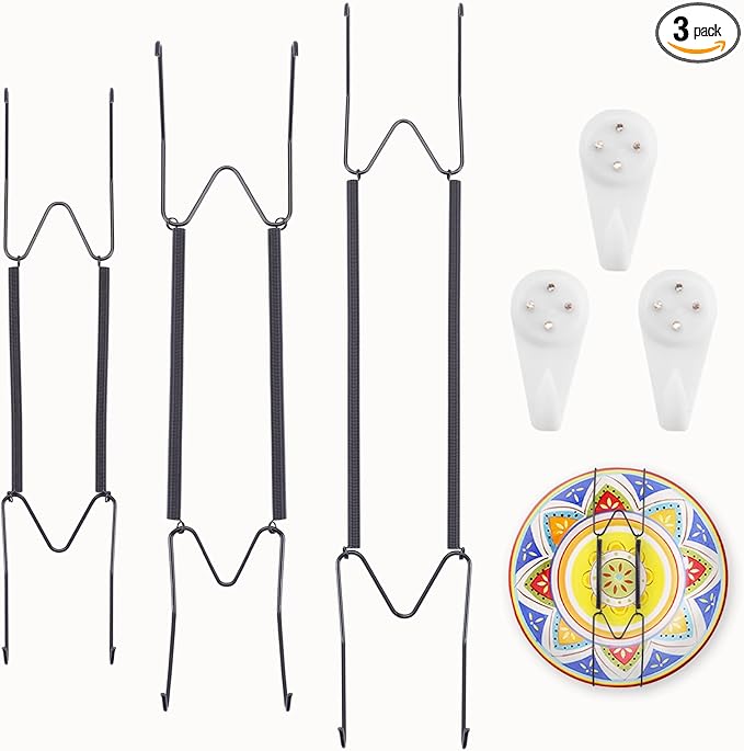 3 Pack 12/14/16 Inch Decorative Plate Medium Plate Hangers for The Wall, Invisible Stainless Steel Wall Hangers for Display with Hooks, for Platter/Dish/Picture(Black)