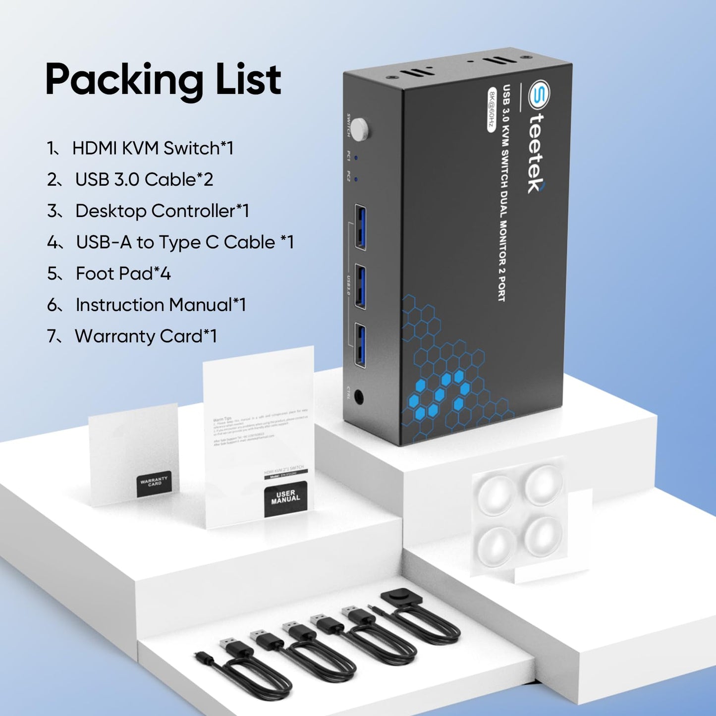 8K HDMI KVM Switch 2 Monitors 2 Computers, 8K@60Hz Dual KVM Switch for 2 Computers Sharing 2 Monitors, Keyboard, Mouse, Hard Drives, Printer, with EDID Adaptive, 2*USB Cables, and Controller.