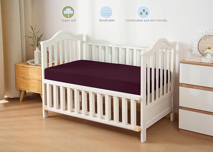 HBHLFZ Crib Sheets for Boys, Girls, 28x52 Inch Fitted Crib Sheet - 8 Inch Deep Pocketed Fixed Sheet - Soft and Comfortable Microfibre - Fits Standard cot and Toddler mattresses, Burgundy
