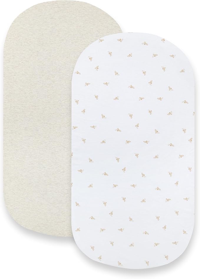 Bassinet Sheet, Infant Fitted BEESNUG Cover, 100% Organic Cotton, Soft Unisex Newborn Essentials for All Standard Oval or Rectangle Bassinet Bed Pads or Mattresses - 15 x 33 Inches