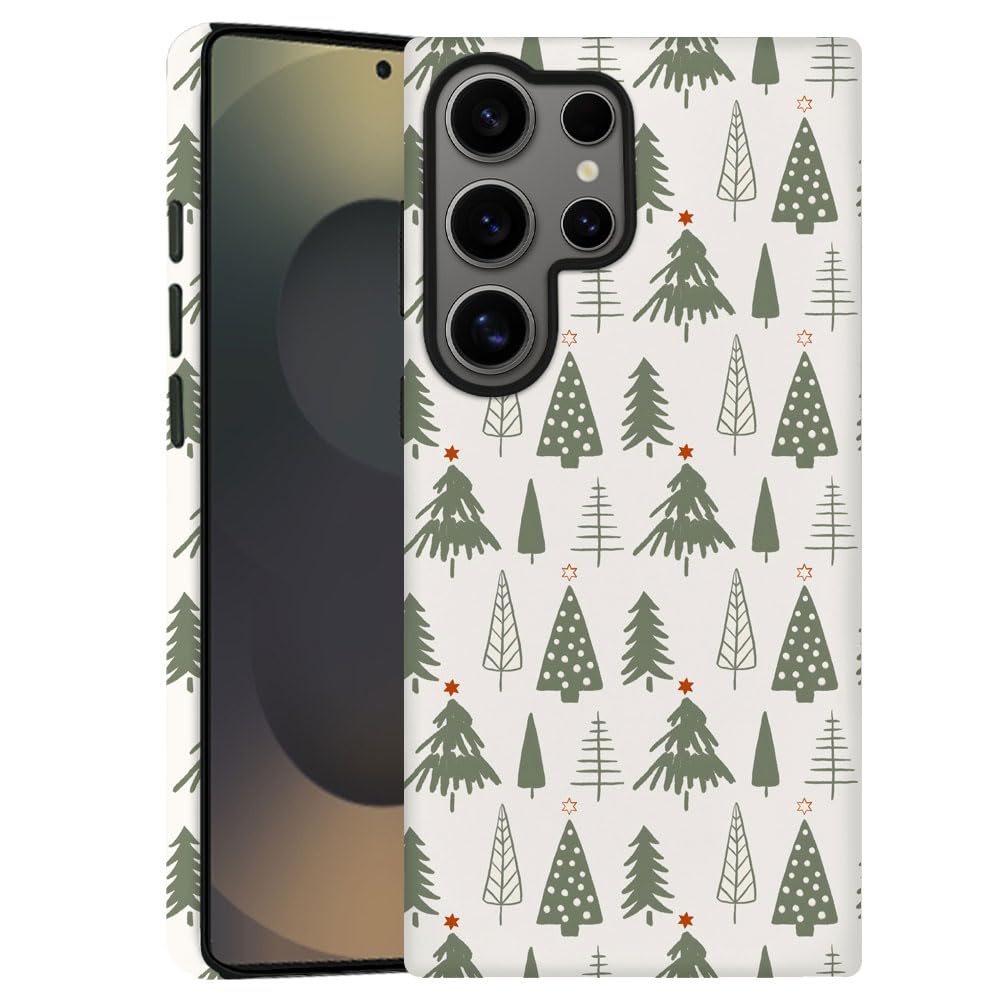 TnXee Case for Samsung Galaxy S24 Ultra,Merry Christmas Tree Green Pattern Phone Case Drop Resistant Frosted 2 in 1 Solid Dual-L