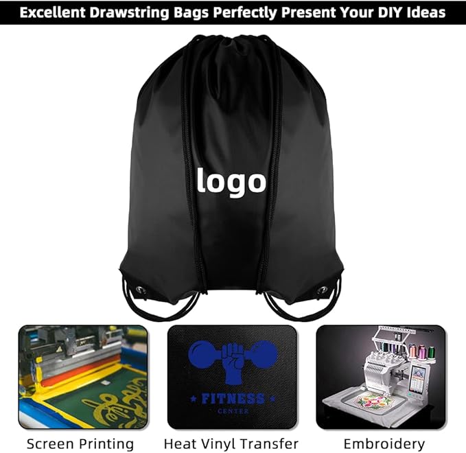 GoodtoU Drawstring Backpack Bulk, 60 Pcs Draw String Bags Cinch Bag Drawstring Gym Bag Sackpack Drawstring Bags for Women Men, Black
