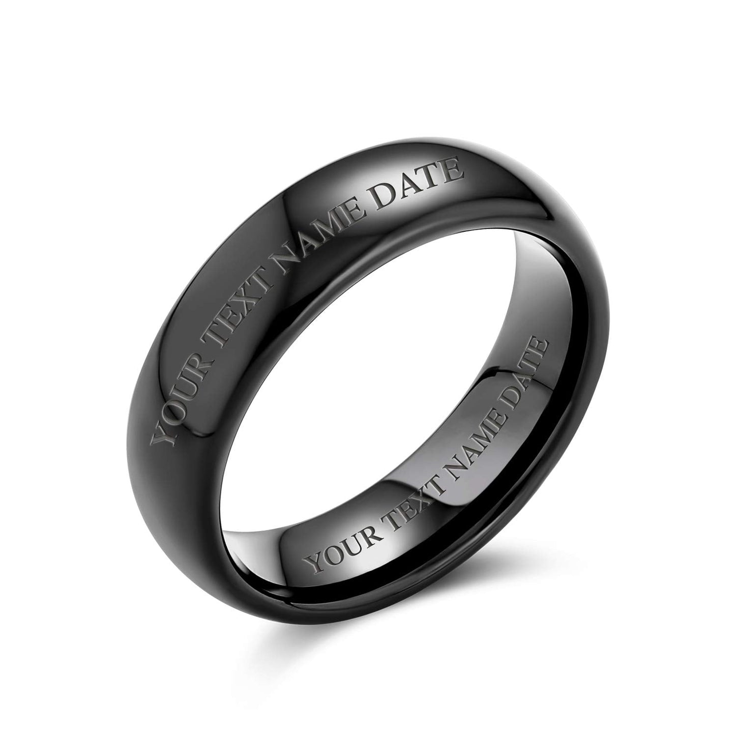 Halloween Jewelry Black Tungsten Dome Wedding Band Ring 6mm,Black,9